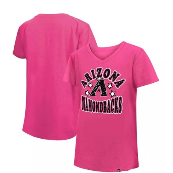 Big Girls Pink Arizona Diamondbacks Jersey Stars V-Neck T-shirt  New Era - Picture 2 of 6